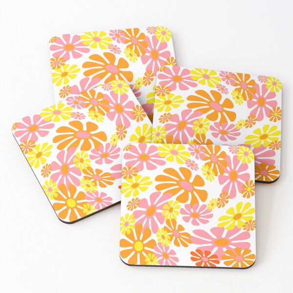 Item preview, 60's Retro Liquid Flowers in Orange, Yellow and Pink designed and sold by MellowCat.
