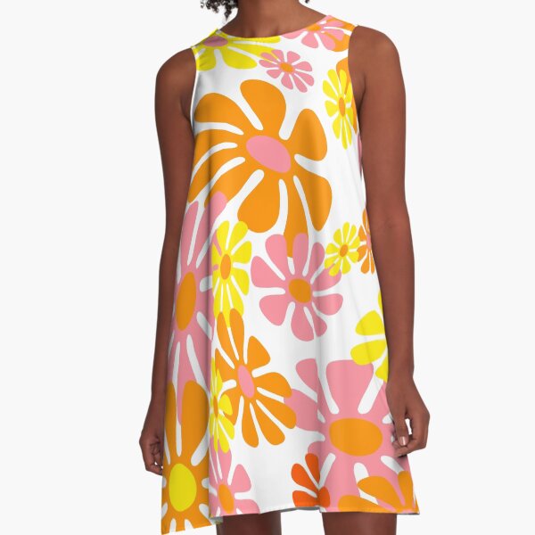 Item preview, 60's Retro Liquid Flowers in Orange, Yellow and Pink designed and sold by MellowCat.