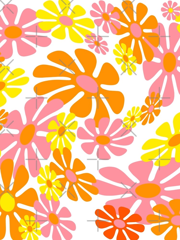 Thumbnail 4 of 4, A-Line Dress, 60's Retro Liquid Flowers in Orange, Yellow and Pink designed and sold by MellowCat.