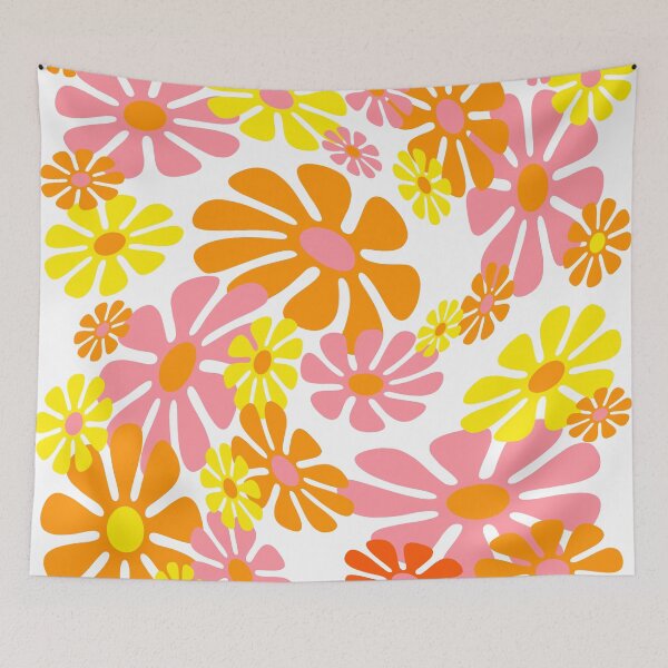 Item preview, 60's Retro Liquid Flowers in Orange, Yellow and Pink designed and sold by MellowCat.