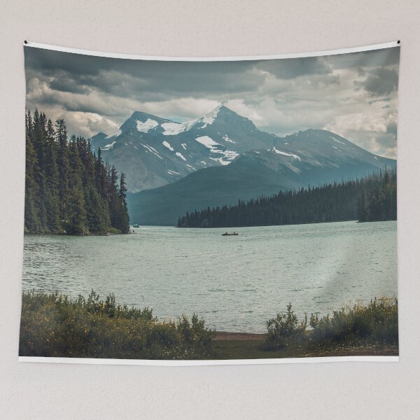 Item preview, Maligne Lake on a Cloudy Day, Jasper National Park, Alberta, Canada | Forest Surrounding Lake with Mountain Backdrop designed and sold by BackpackTravel.