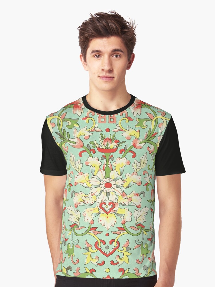 Colorful Flowers - Vintage Floral Pattern Traditional Asian Drawing Flowers  Design | Graphic T-Shirt