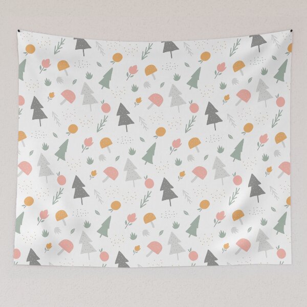 Item preview, Hand-drawn pine trees fruits fig and mushrooms illustration holiday pattern designed and sold by wildberriesph.