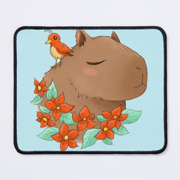 Item preview, Capybara surrounded by flowers and a cute bird designed and sold by janikiu.