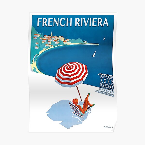 1954 French Riviera Travel Poster Poster For Sale By Persysinclair