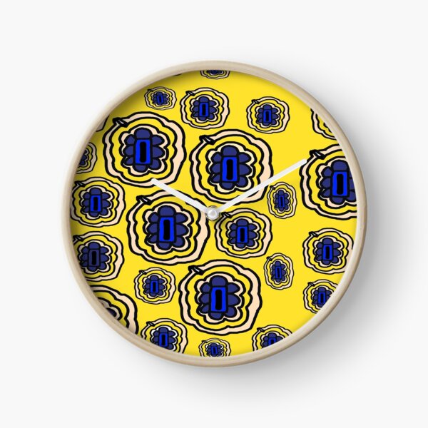 Lemon yellow and blue floral pattern Clock