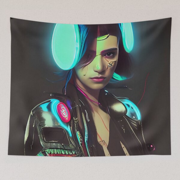 Item preview, rebellious girl with tattoos and cyberpunk style clothes designed and sold by Artaverse.