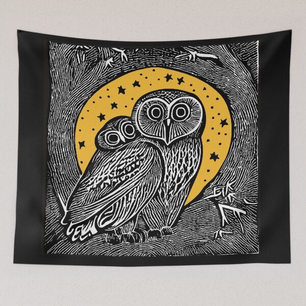Item preview, Linocut Momma Owl in the Big Moon designed and sold by RDevane.
