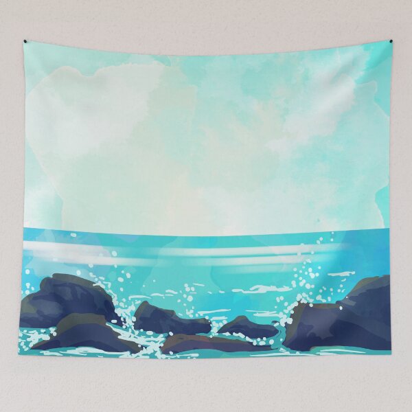 Item preview, Watercolor rocky shoreline designed and sold by Makanahele.