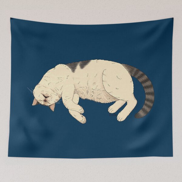 Item preview, Sleeping White Cat - Sleepy Soft White Kitty - Torbie White Cat - Prussian Blue designed and sold by EcoElsa.