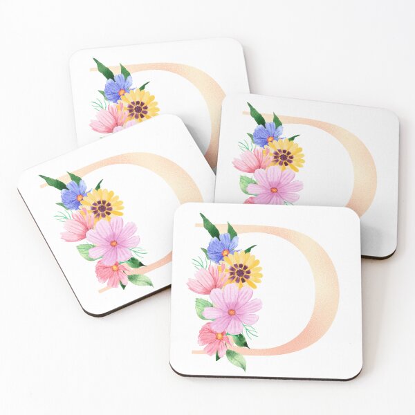 Aperçu de l'œuvre Lettre initiale florale aquarelle épanouie en or rose D créée et vendue par redbubbleart18.