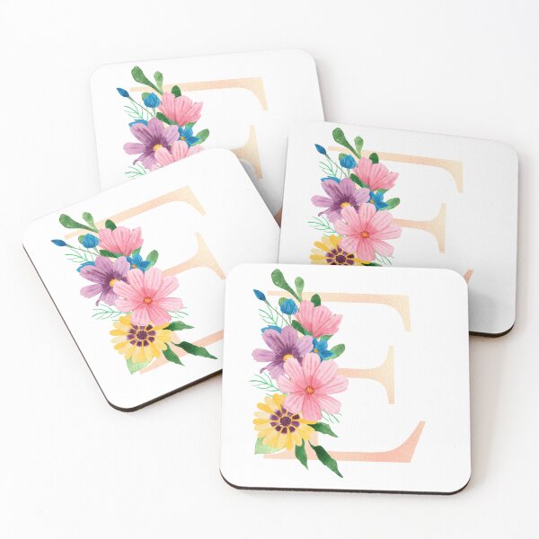 Aperçu de l'œuvre Lettre initiale florale aquarelle épanouie en or rose E créée et vendue par redbubbleart18.