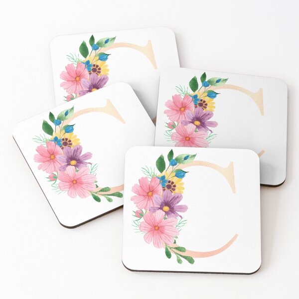 Aperçu de l'œuvre Lettre initiale florale aquarelle fleurie en or rose C créée et vendue par redbubbleart18.