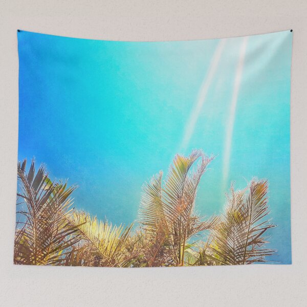 Item preview, Tropical Style Décor Palm Fronds and Turquoise Sky with Sun Streaks Tropicalcore designed and sold by Beachy.