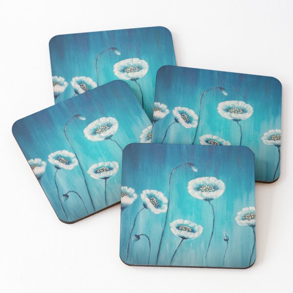 Item preview, Blue and White poppies acrylic painting  designed and sold by UnaBonitaArt.