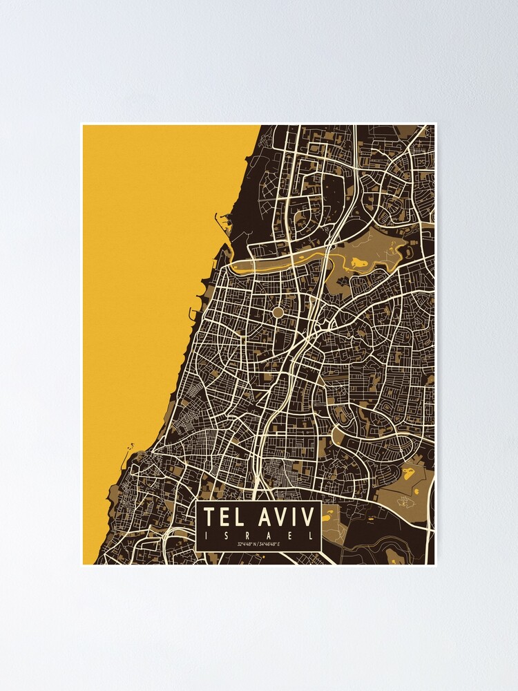 Tel Aviv City Map of Israel - Pastel