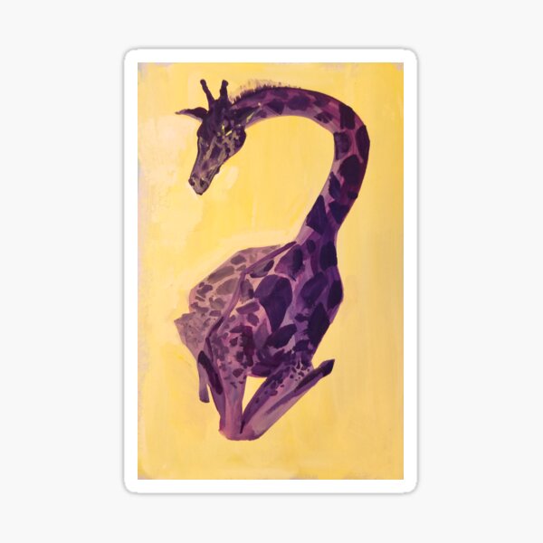 Peaceful protector - Purple Giraffe in a Yellow Field Sticker