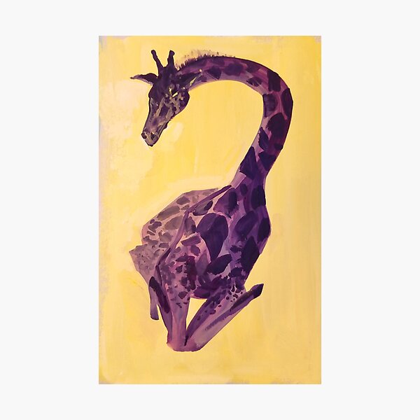 Peaceful protector - Purple Giraffe in a Yellow Field Photographic Print