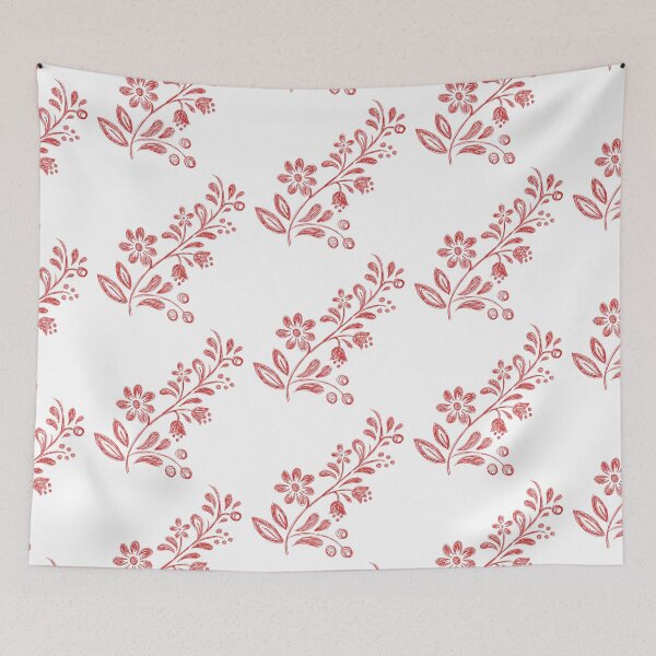 Item preview, Boho folklore flowers sketchy ink red designed and sold by marie-inks.