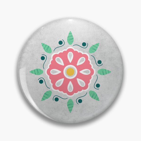 Item preview, Floral ornament symmetrical relaxing pink flower rose with green leaves designed and sold by marie-inks.