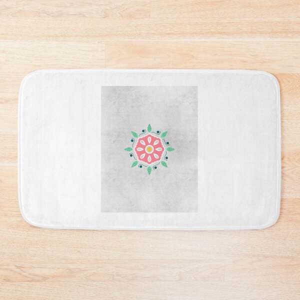 Item preview, Floral ornament symmetrical relaxing pink flower rose with green leaves designed and sold by marie-inks.