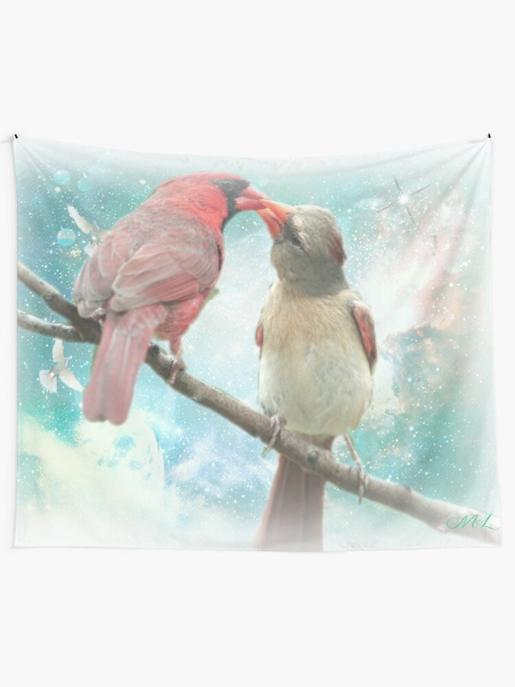 good morning little love birds tapestry by marieluise58 redbubble redbubble