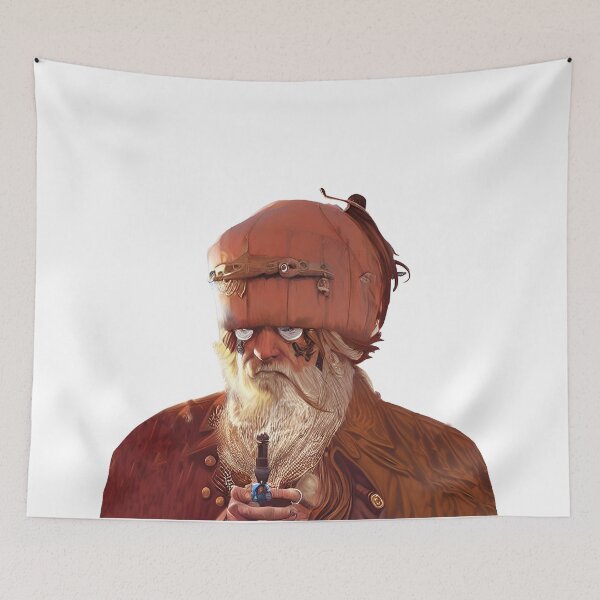 Item preview, Steampunk style pirate with strange pumpkin headgear. White background. designed and sold by janesg.