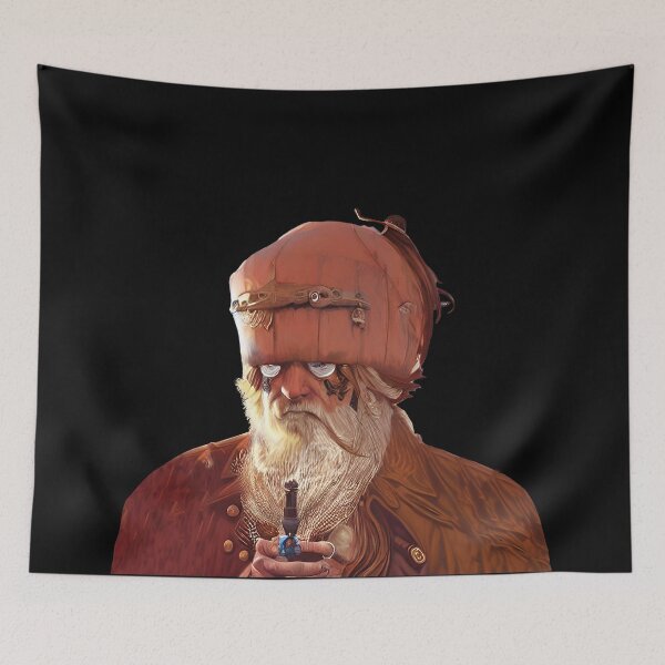 Item preview, Steampunk style pirate with strange pumpkin headgear. Black background. designed and sold by janesg.