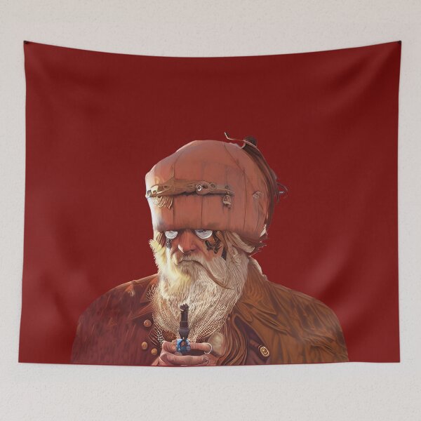 Item preview, Steampunk style pirate with strange pumpkin headgear. Red background. designed and sold by janesg.
