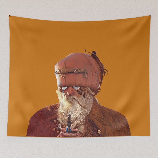 Item preview, Steampunk style pirate with strange pumpkin headgear. Yellow background. designed and sold by janesg.