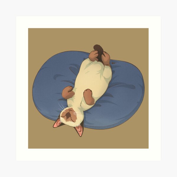 Sleeping Cat Siamese Brown Art Print