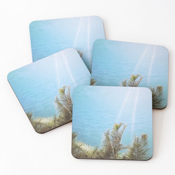 Item preview, Tropical Palms with Ocean Textured Look Light Blue Background Tropicalcore designed and sold by Beachy.