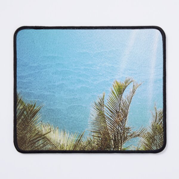 Item preview, Tropical Palms with Ocean Textured Look Light Blue Background Tropicalcore designed and sold by Beachy.