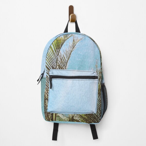 Item preview, Tropical Palms with Ocean Textured Look Light Blue Background Tropicalcore designed and sold by Beachy.