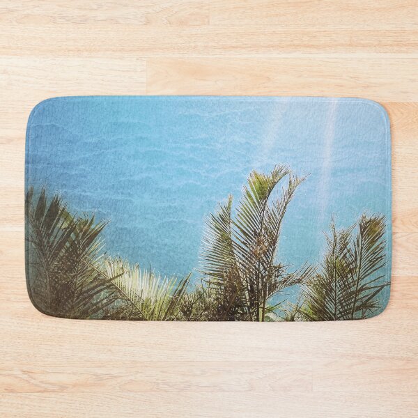 Item preview, Tropical Palms with Ocean Textured Look Light Blue Background Tropicalcore designed and sold by Beachy.