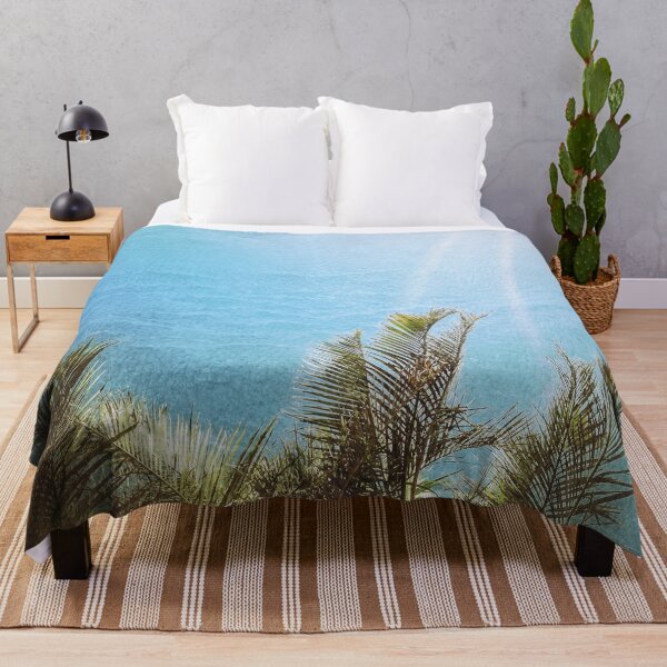 Item preview, Tropical Palms with Ocean Textured Look Light Blue Background Tropicalcore designed and sold by Beachy.