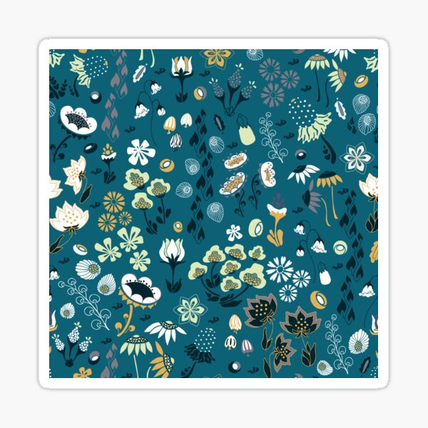 Pretty Pasture of Flowers on Dark Blue Sticker