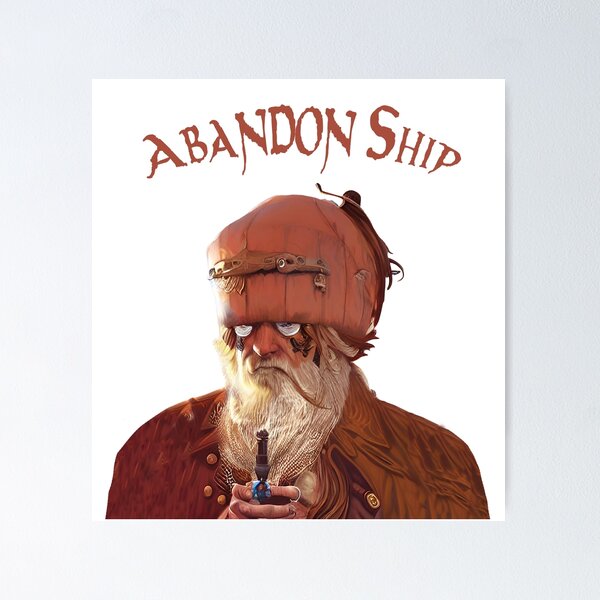 Item preview, Steampunk style pirate with strange pumpkin headgear. Abandon ship text. designed and sold by janesg.