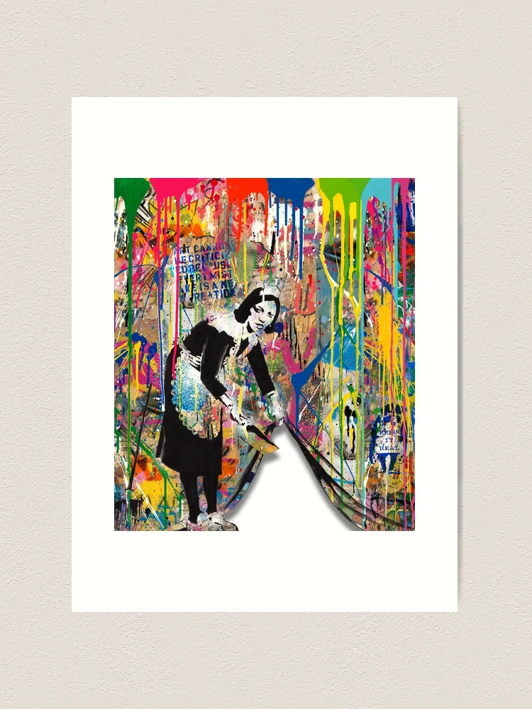 Colorful Spray Paint Stencil Pop Art - Sweep it Under the Carpet Banksy  Maid | Greeting Card