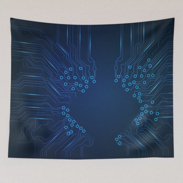 Item preview, Blue Printed Circuit Board PCB trace lines technology art designed and sold by EngineersArt.