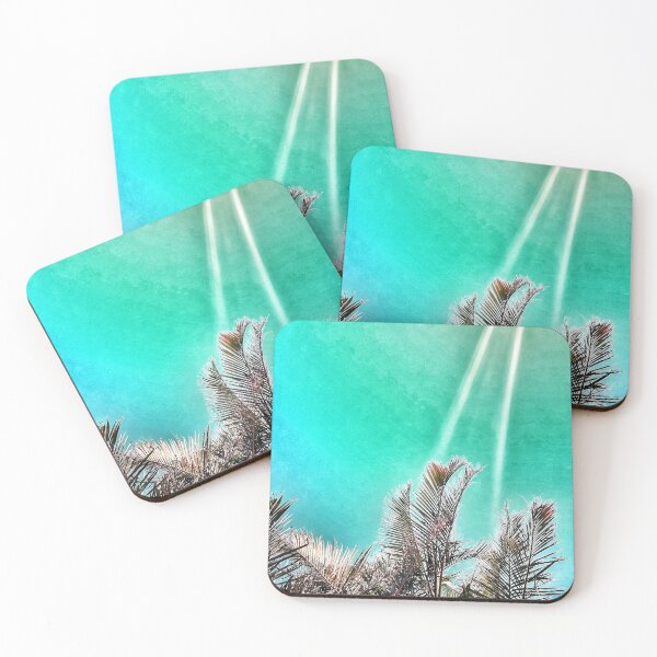 Item preview, Tropical Palm Fronds on Grunge Style Greenish Cyan Background Tropicalcore designed and sold by Beachy.