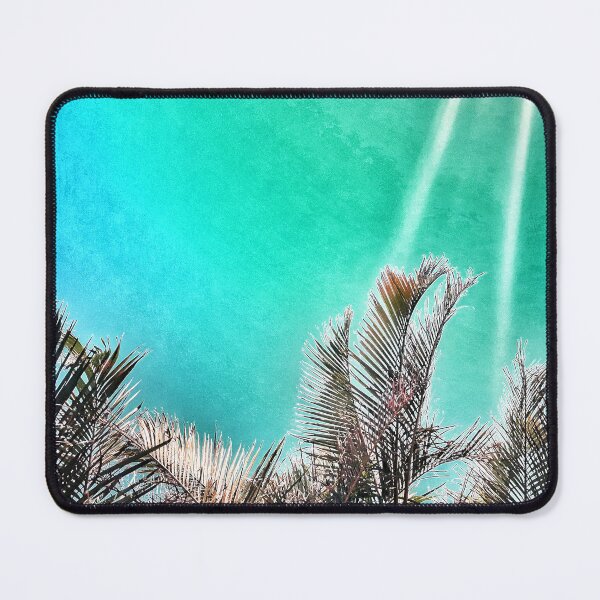 Item preview, Tropical Palm Fronds on Grunge Style Greenish Cyan Background Tropicalcore designed and sold by Beachy.