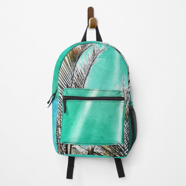 Item preview, Tropical Palm Fronds on Grunge Style Greenish Cyan Background Tropicalcore designed and sold by Beachy.