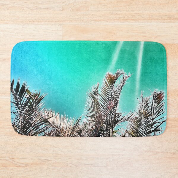 Item preview, Tropical Palm Fronds on Grunge Style Greenish Cyan Background Tropicalcore designed and sold by Beachy.