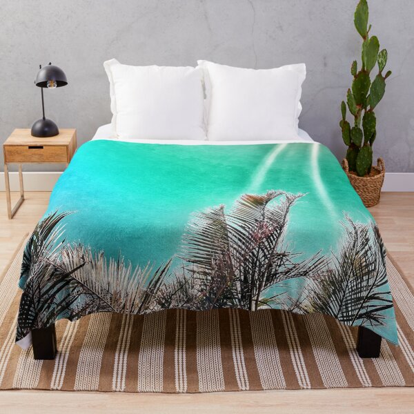 Item preview, Tropical Palm Fronds on Grunge Style Greenish Cyan Background Tropicalcore designed and sold by Beachy.