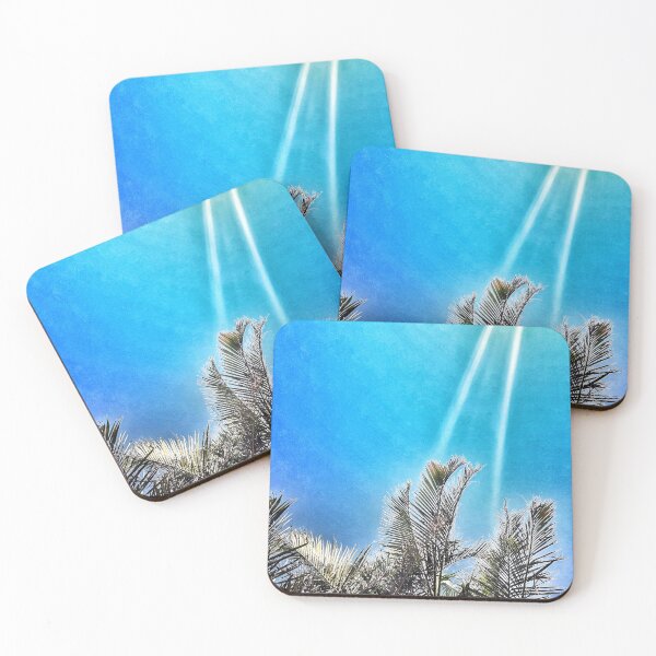 Item preview, Tropical Palm Fronds on Coastal Grunge Style Blue Background Tropicalcore designed and sold by Beachy.