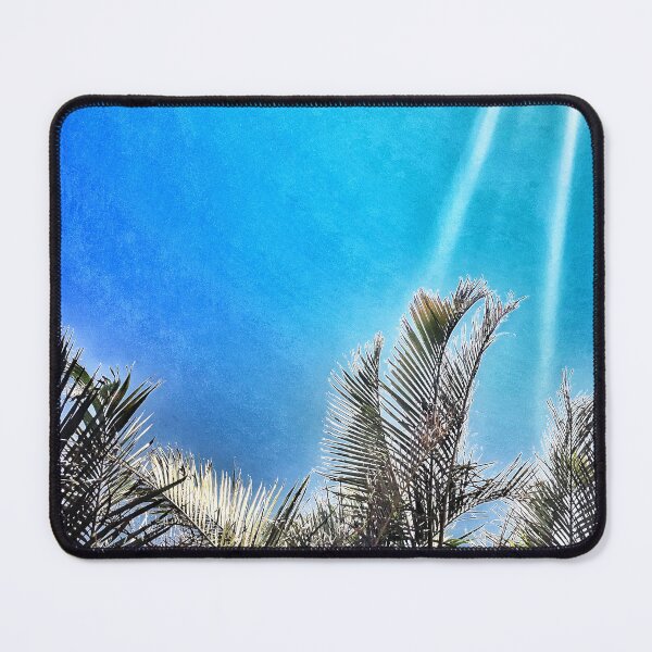 Item preview, Tropical Palm Fronds on Coastal Grunge Style Blue Background Tropicalcore designed and sold by Beachy.
