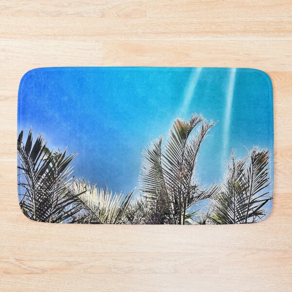 Item preview, Tropical Palm Fronds on Coastal Grunge Style Blue Background Tropicalcore designed and sold by Beachy.