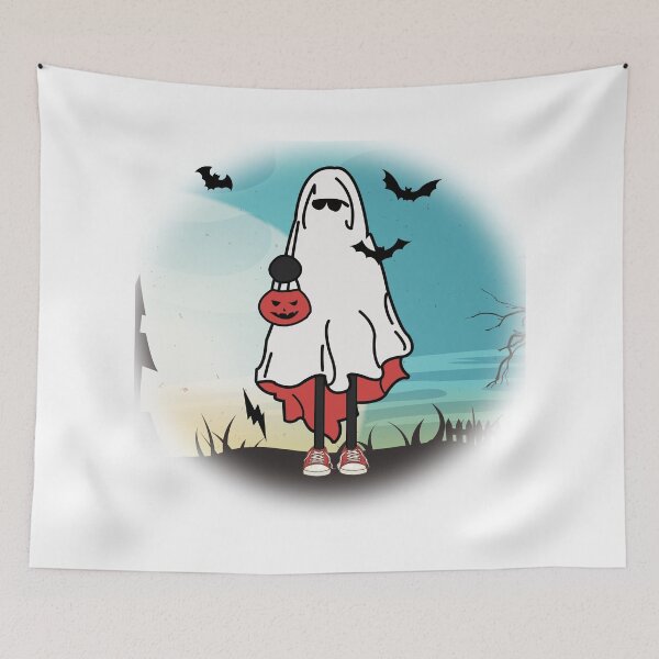 Item preview, Ghost Girl Holding Pumpkin - Halloween Scary Evil Pumpkin, Halloween Stickers designed and sold by tsquarefabrics.