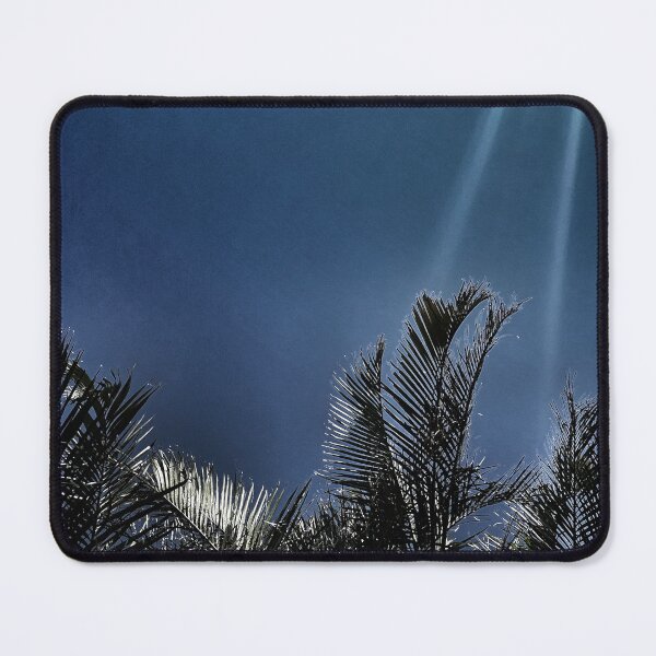 Item preview, Palm Fronds in Silvery Silhouette against Dark Dusty Blue Background - Night Botanical Tropicalcore designed and sold by Beachy.